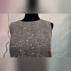 Pim + Larkin Black And White Herringbone Tweed Sheath Wool Blend Dress M